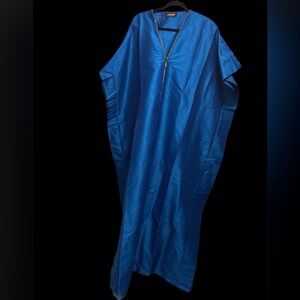 Elegant Luxury Satin Royal Blue Women's  Maxi Kaftan BouBou Dress  Sz L
